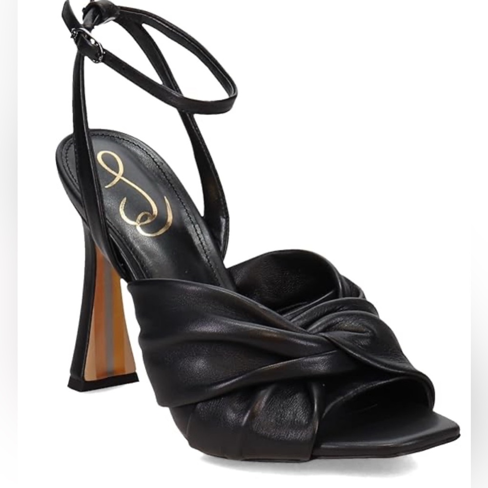 Sam Edelman Black Leather Knotted Ankle-Strap Heels
